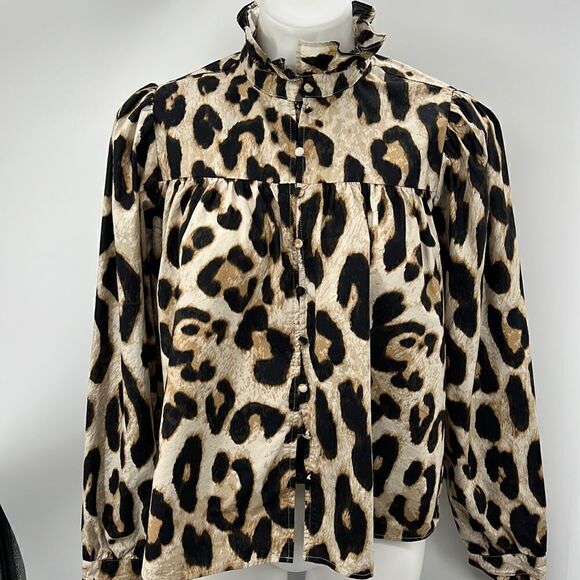 H & M long sleeve animal print cotton blouse - Picture 2 of 5